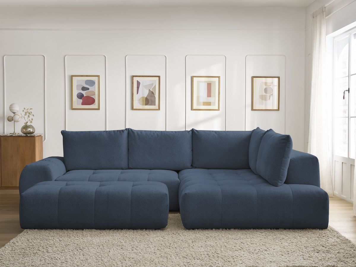Canapé d'angle L convertible coffre EVEREST chiné avec pouf bleu foncé — vue 5