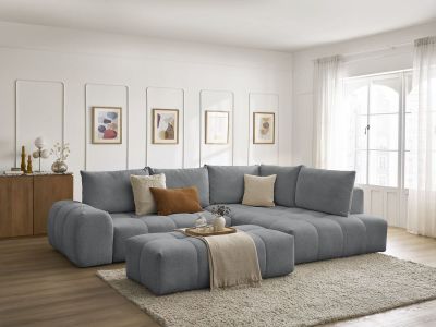 Canapé d'angle L convertible coffre EVEREST tissu chiné avec pouf