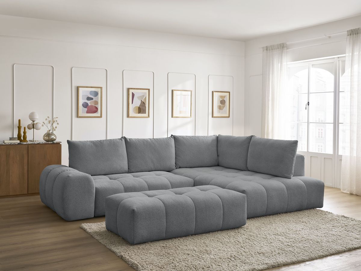Canapé d'angle L convertible coffre EVEREST chiné avec pouf gris foncé — vue 5