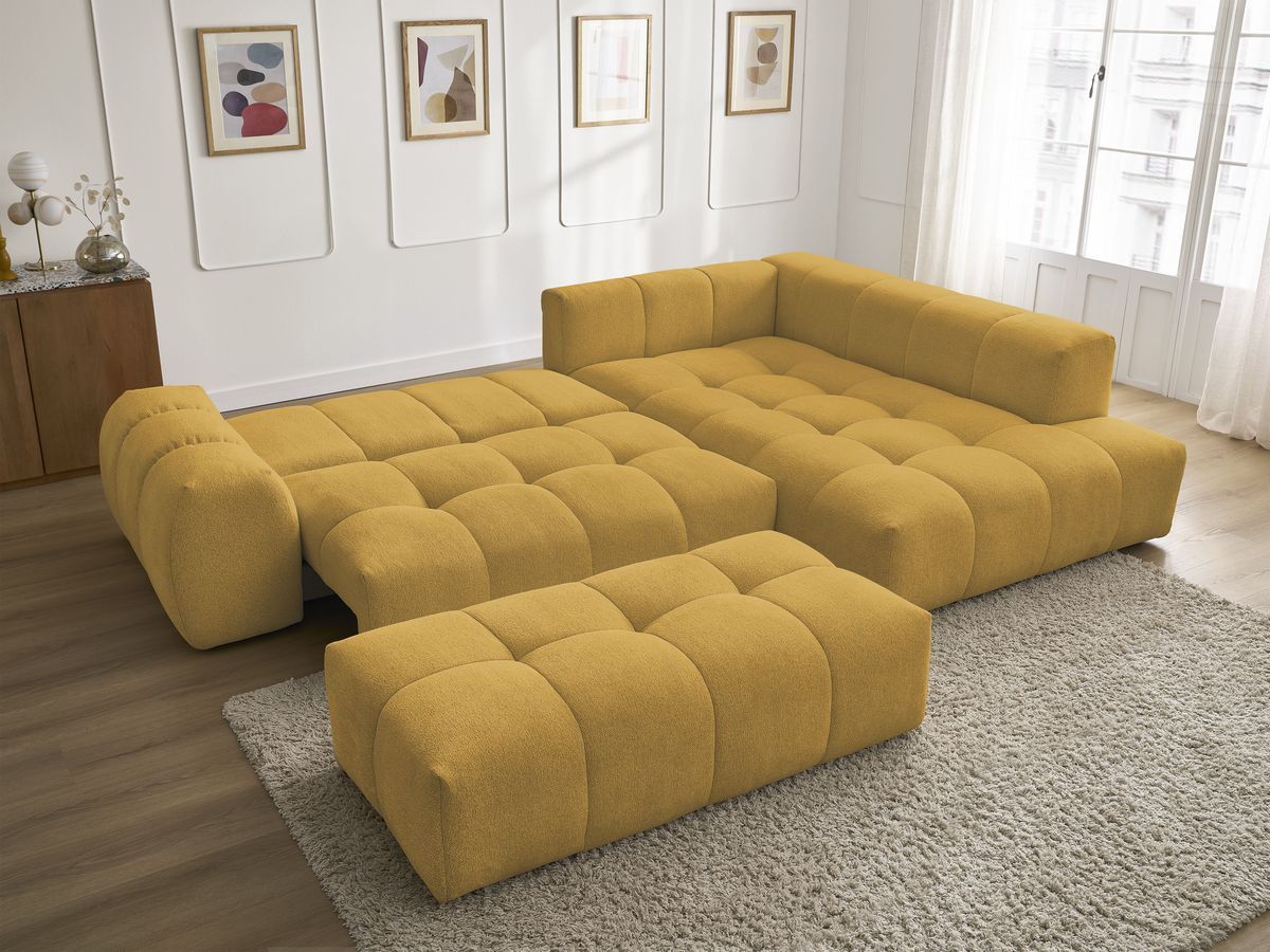 Canapé d'angle fixe EVEREST tissu chiné - Orange - Angle droit - 10 coussins