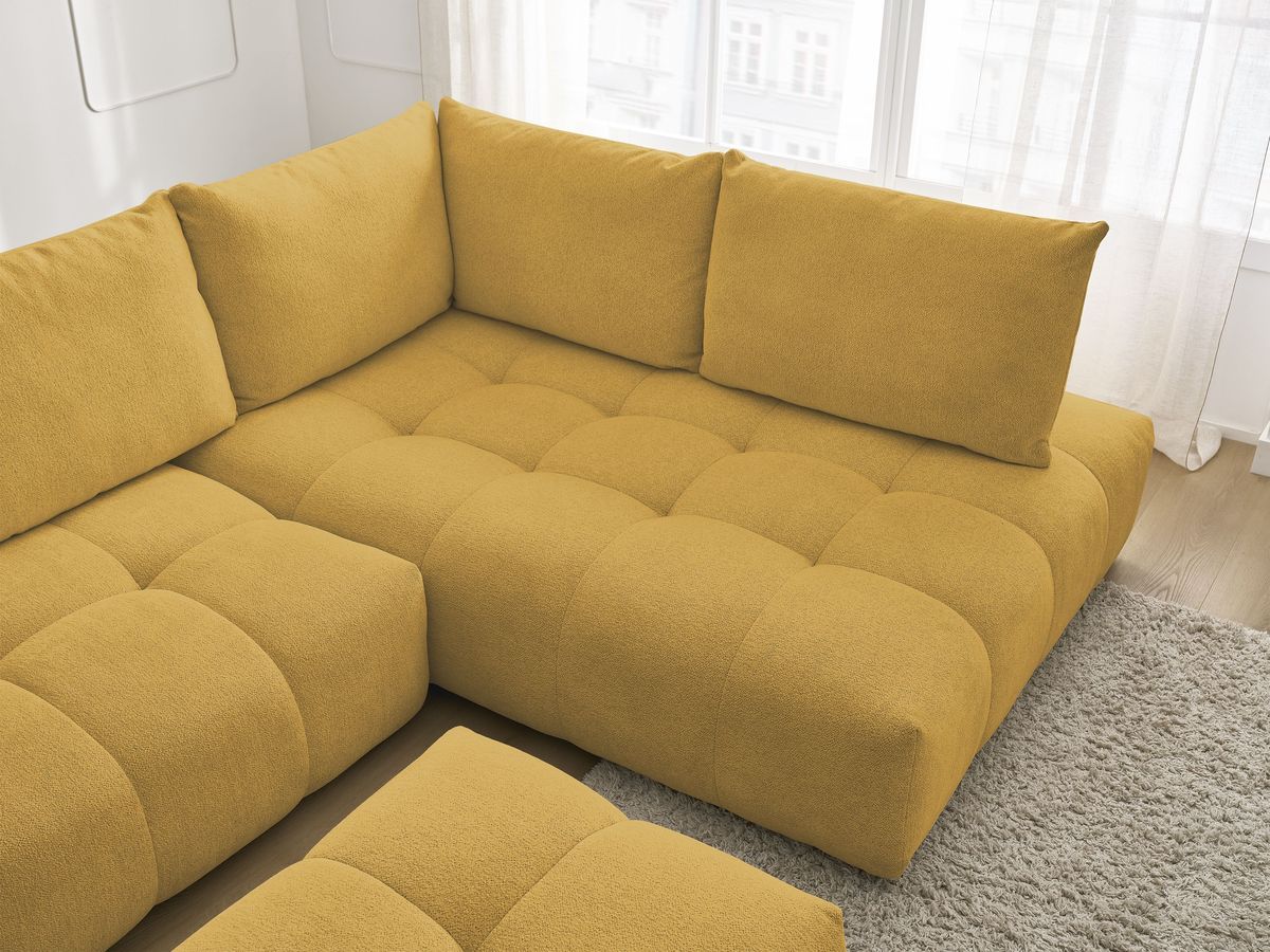 Canapé d'angle fixe EVEREST tissu chiné - Orange - Angle droit - 10 coussins