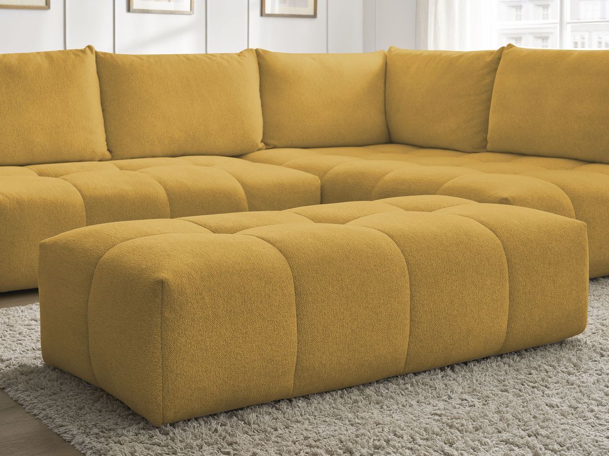 Canapé d'angle fixe EVEREST tissu chiné - Orange - Angle droit - 10 coussins