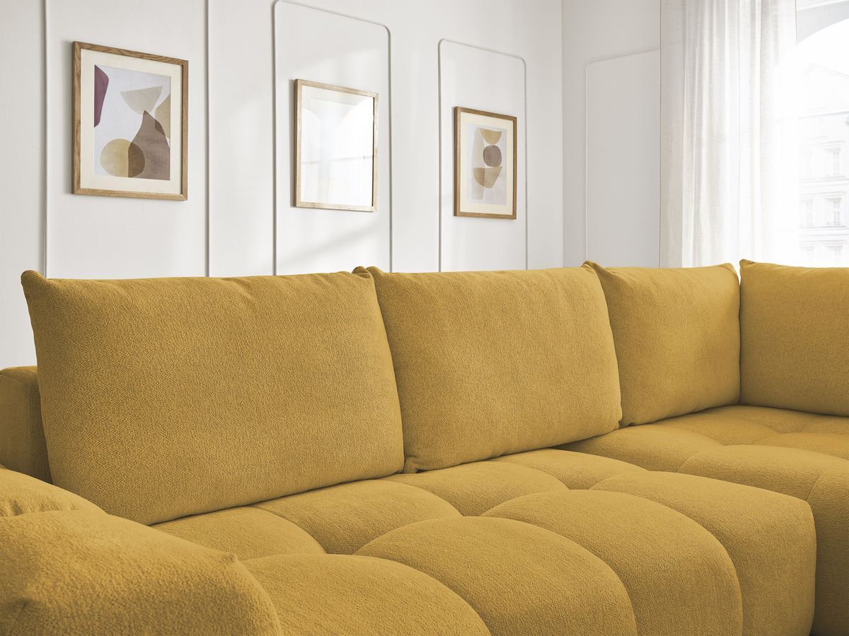 Canapé d'angle fixe EVEREST tissu chiné - Orange - Angle droit - 10 coussins