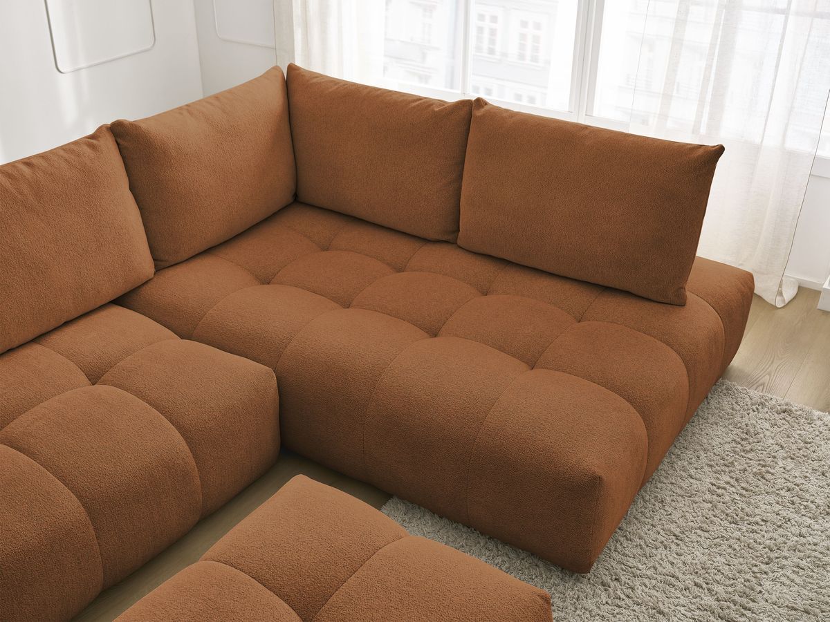 Canapé d'angle fixe EVEREST tissu chiné - Orange - Angle droit - 10 coussins