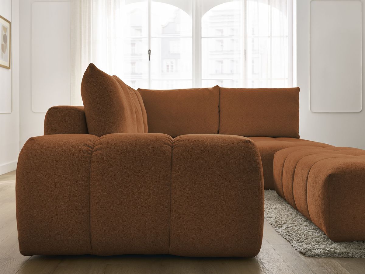 Canapé d'angle fixe EVEREST tissu chiné - Orange - Angle droit - 10 coussins