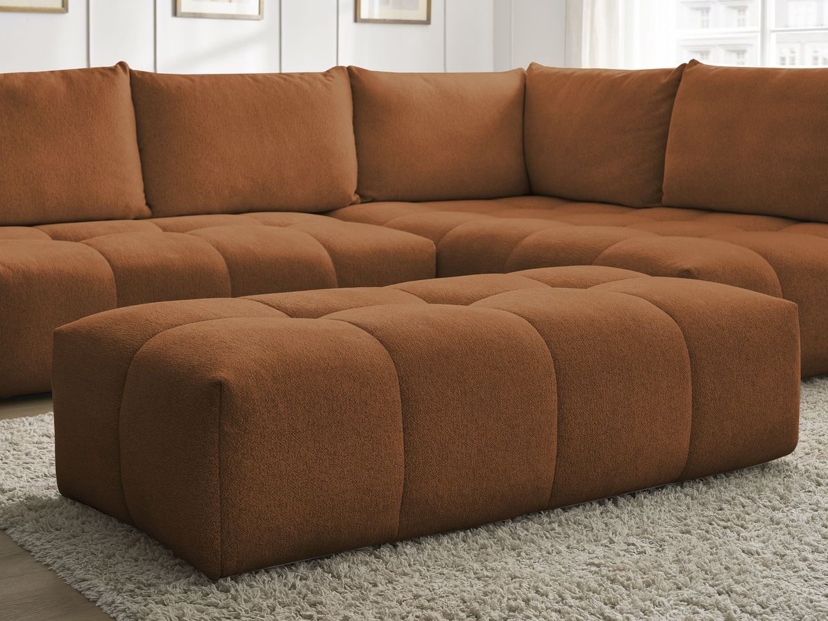 Canapé d'angle fixe EVEREST tissu chiné - Orange - Angle droit - 10 coussins