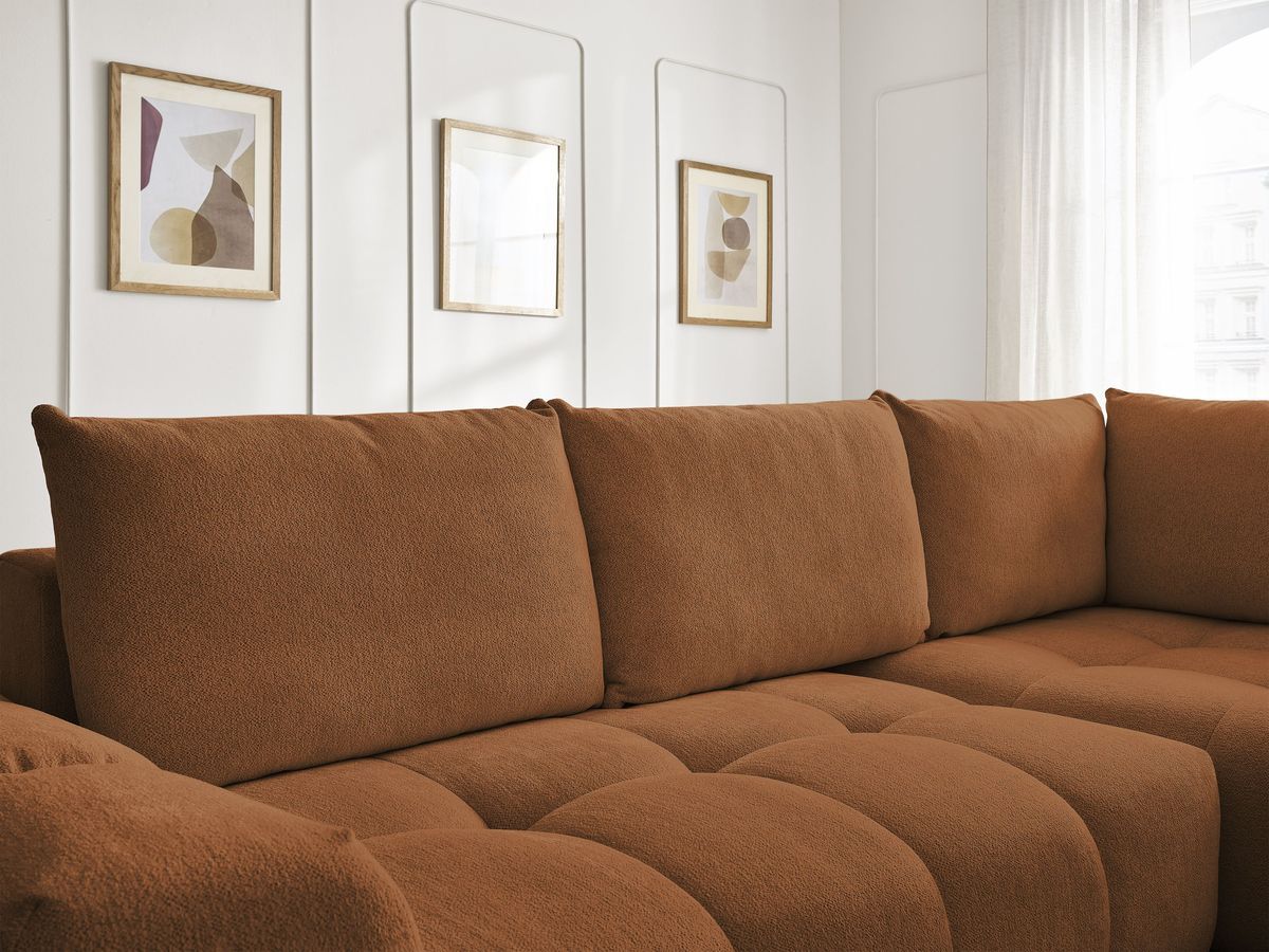 Canapé d'angle fixe EVEREST tissu chiné - Orange - Angle droit - 10 coussins