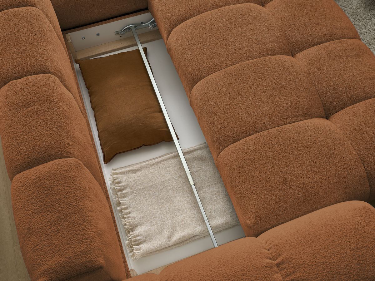 Canapé d'angle fixe EVEREST tissu chiné - Orange - Angle droit - 10 coussins