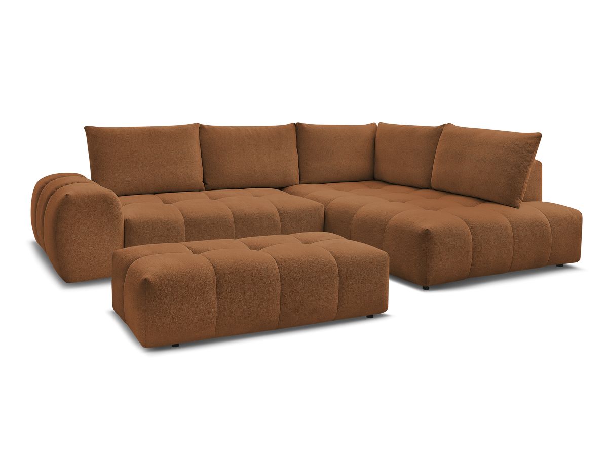 Canapé d'angle fixe EVEREST tissu chiné - Orange - Angle droit - 10 coussins