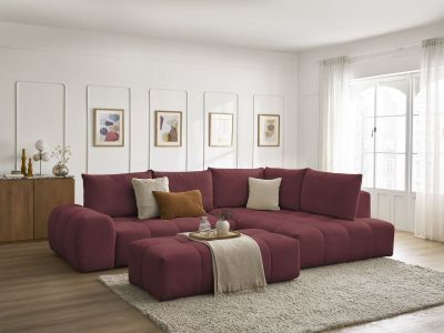 Canapé d'angle L convertible coffre EVEREST tissu chiné avec pouf