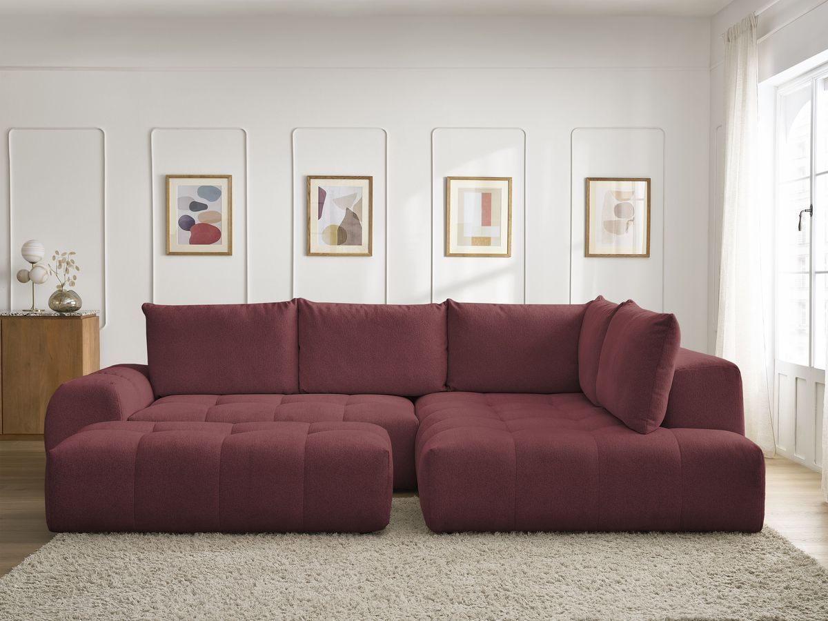 Canapé d'angle L convertible coffre EVEREST chiné avec pouf rouge — vue 5
