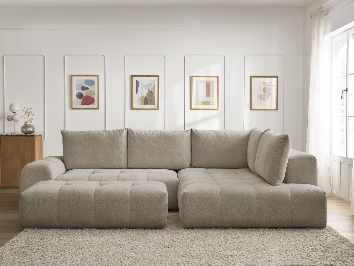 Canapé d'angle L convertible coffre EVEREST chiné avec pouf taupe — vue 5