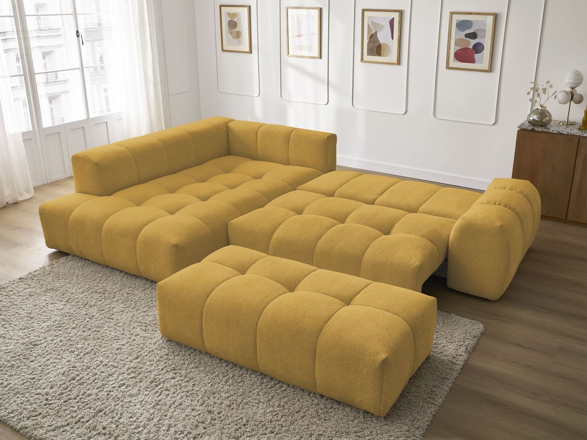 Canapé d'angle fixe EVEREST tissu chiné - Orange - Angle droit - 10 coussins