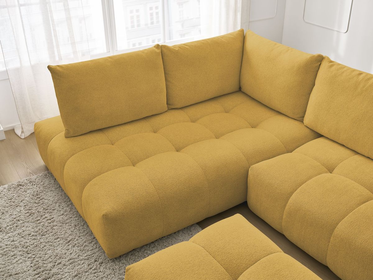 Canapé d'angle fixe EVEREST tissu chiné - Orange - Angle droit - 10 coussins