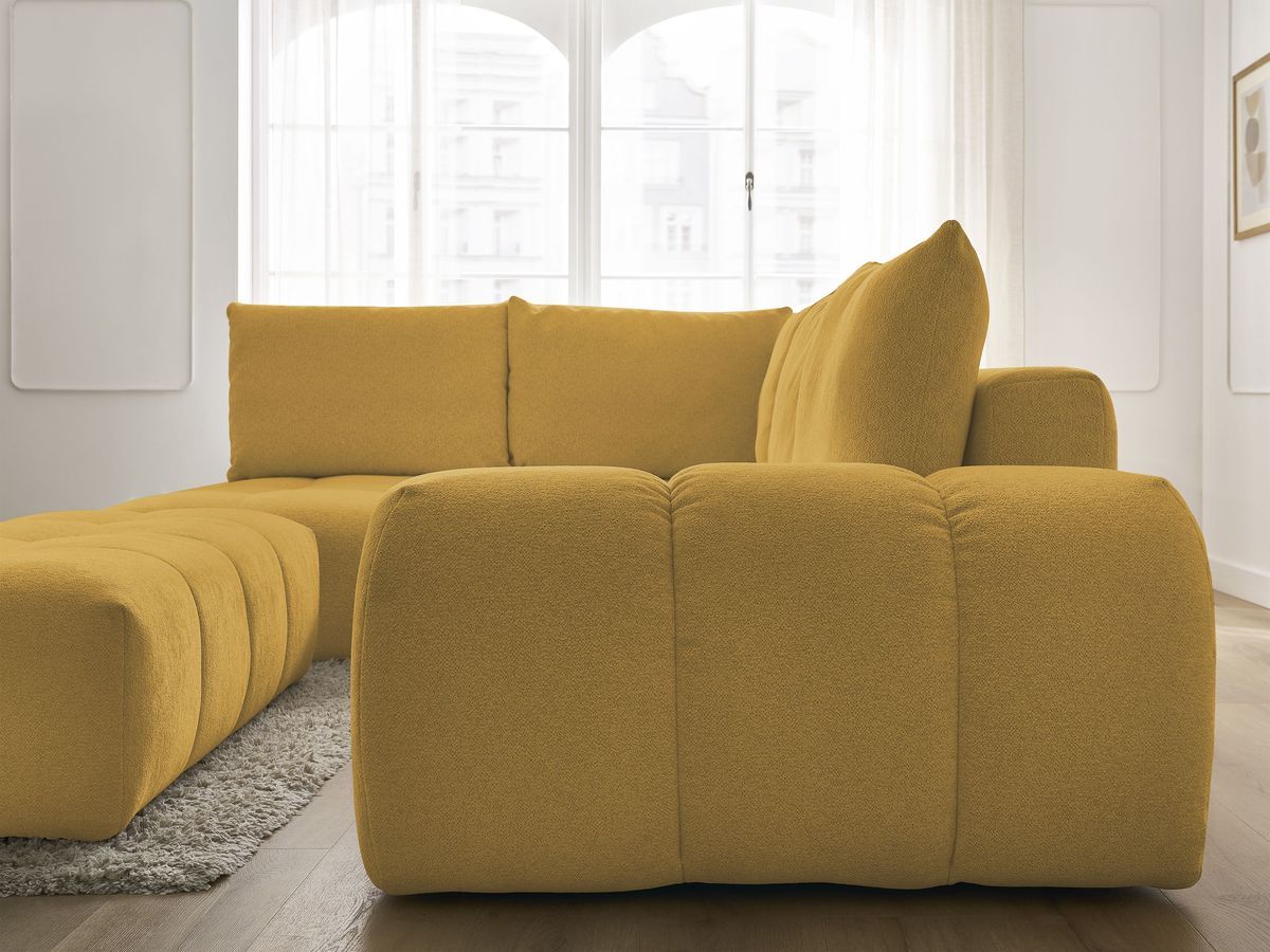Canapé d'angle fixe EVEREST tissu chiné - Orange - Angle droit - 10 coussins