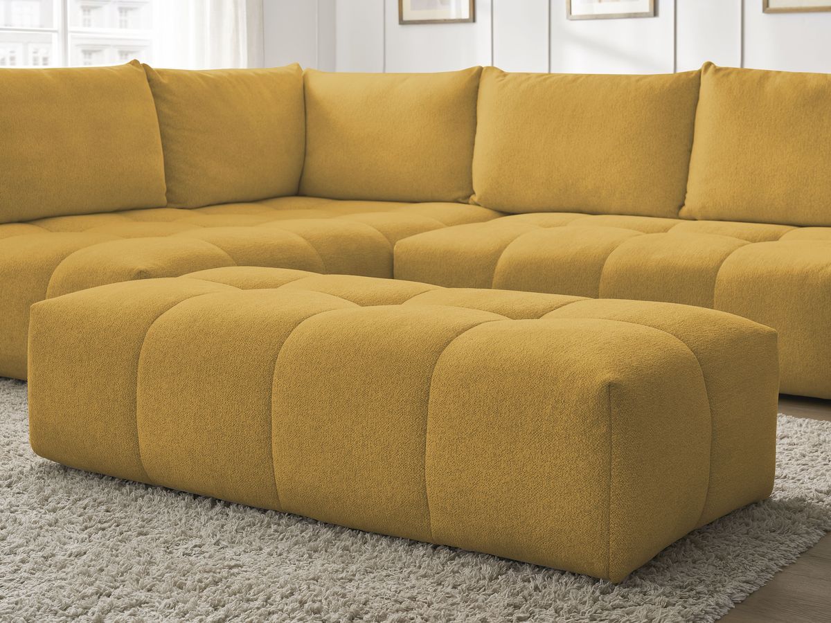 Canapé d'angle fixe EVEREST tissu chiné - Orange - Angle droit - 10 coussins