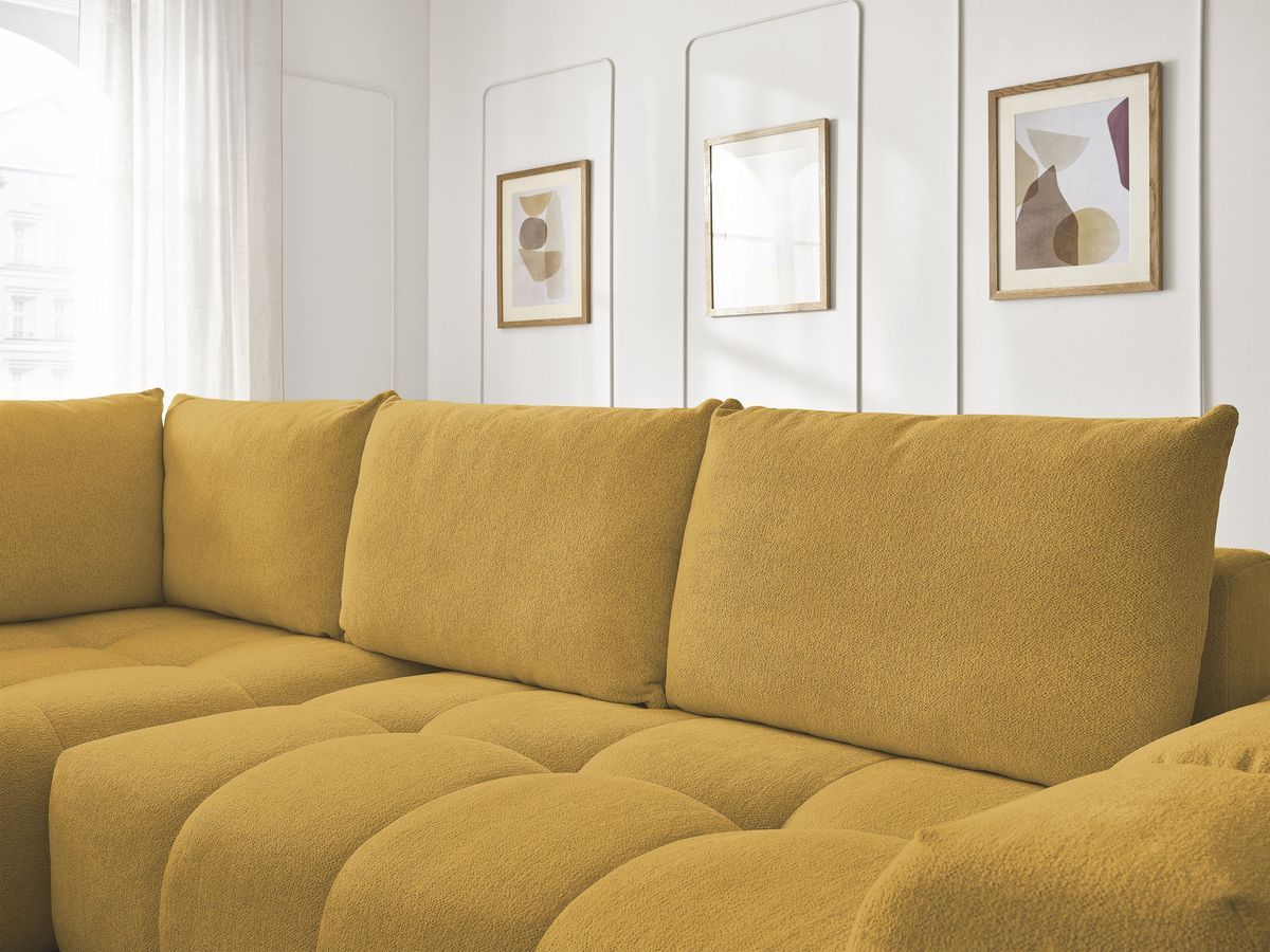 Canapé d'angle fixe EVEREST tissu chiné - Orange - Angle droit - 10 coussins