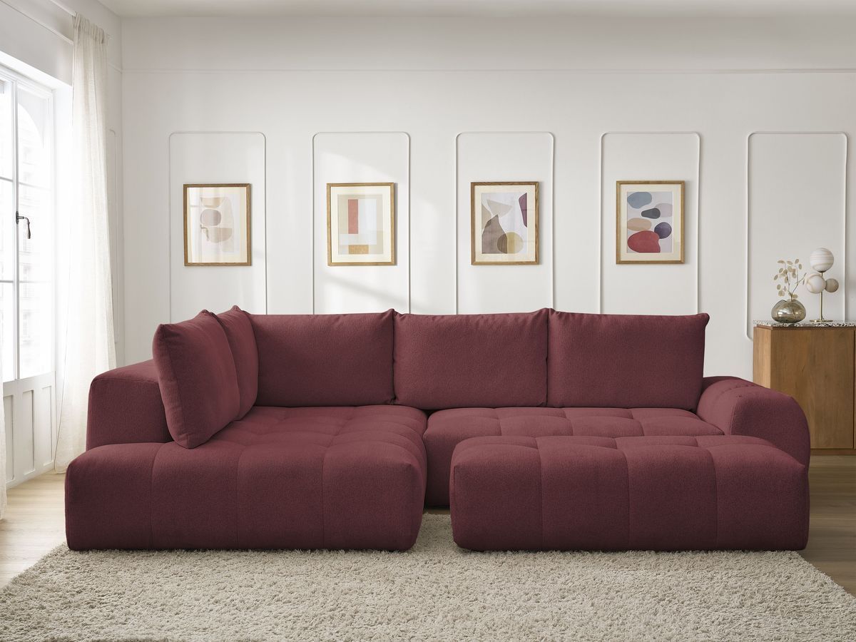 Canapé d'angle L convertible coffre EVEREST tissu chiné avec pouf rouge angle gauche BOBOCHIC 4 places - Vue supplémentaire 3