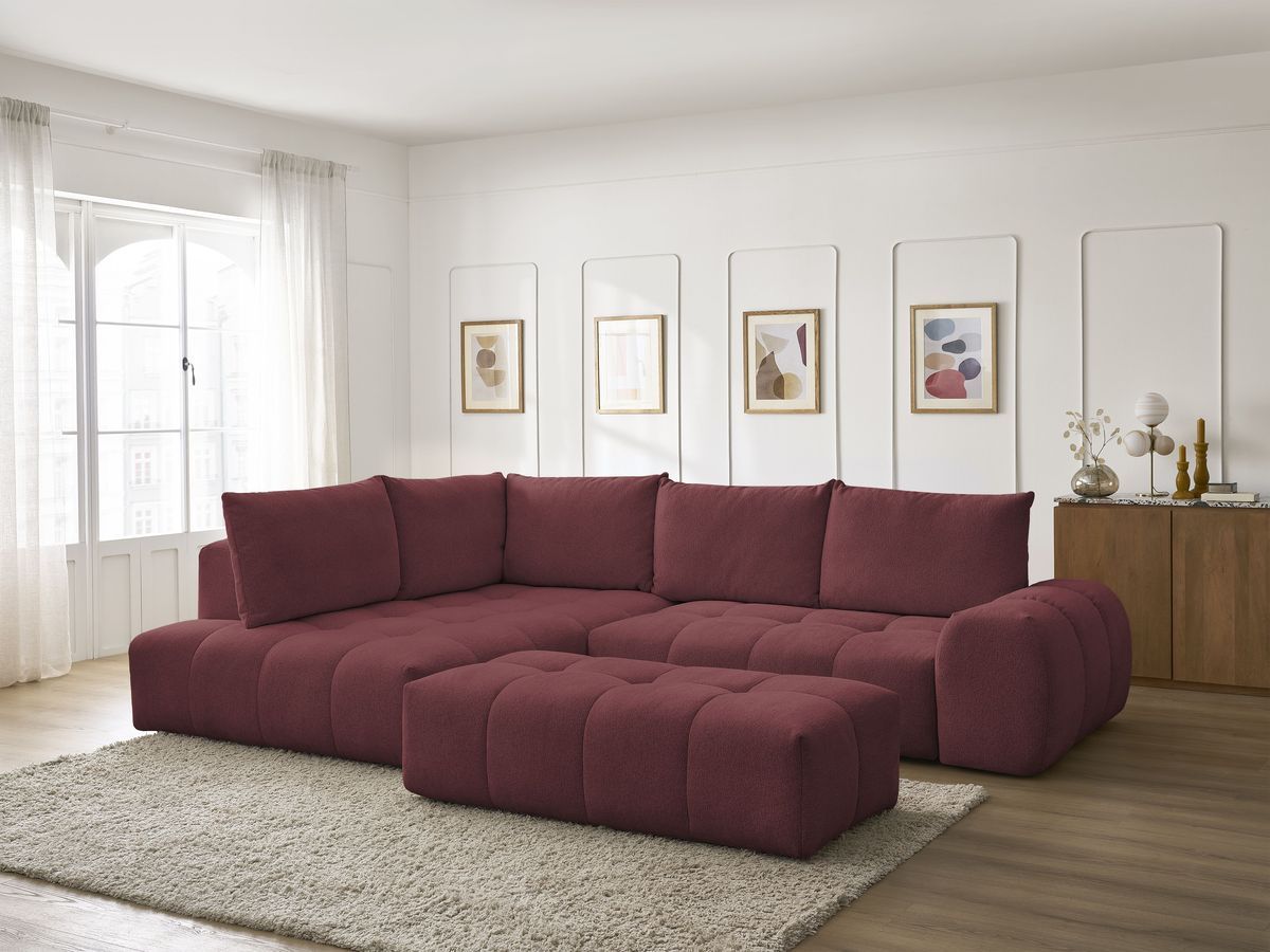 Canapé d'angle fixe EVEREST tissu chiné - Orange - Angle droit - 10 coussins
