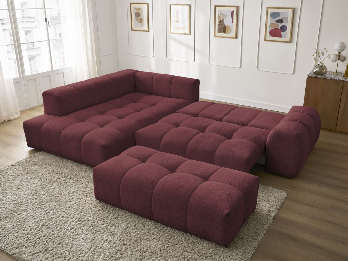 Canapé d'angle fixe EVEREST tissu chiné - Orange - Angle droit - 10 coussins