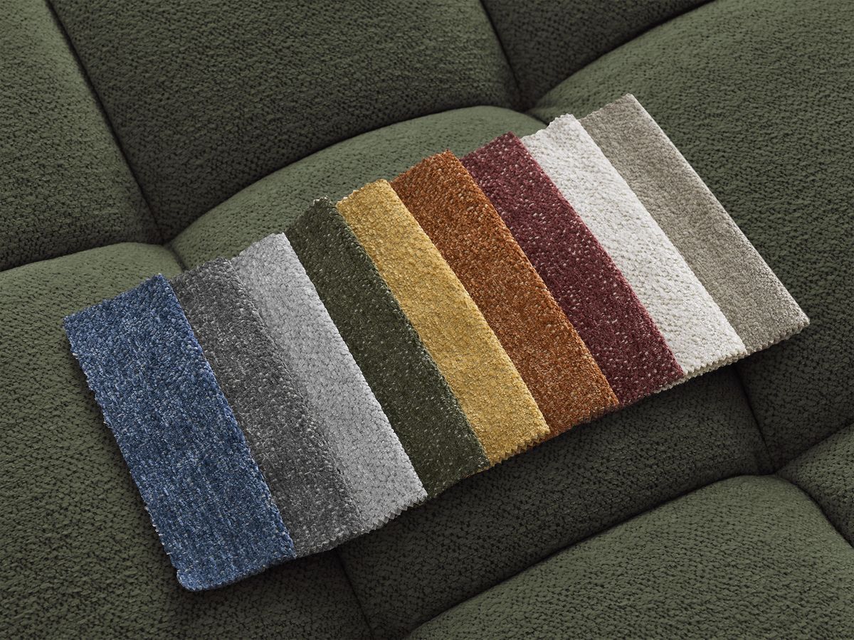 Canapé d'angle fixe EVEREST tissu chiné - Orange - Angle droit - 10 coussins