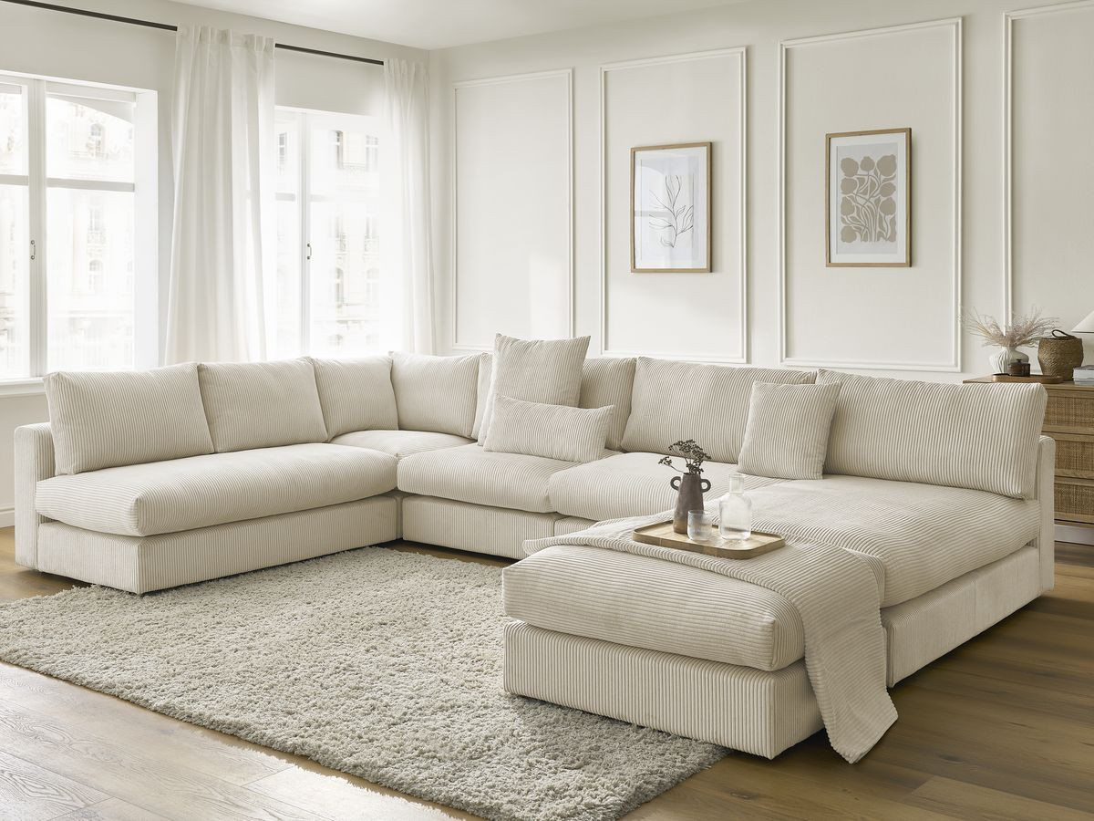 Ensemble STOCKHOLM avec plaid 140 x 180 cm + 2 coussins bifaces beige — vue 6