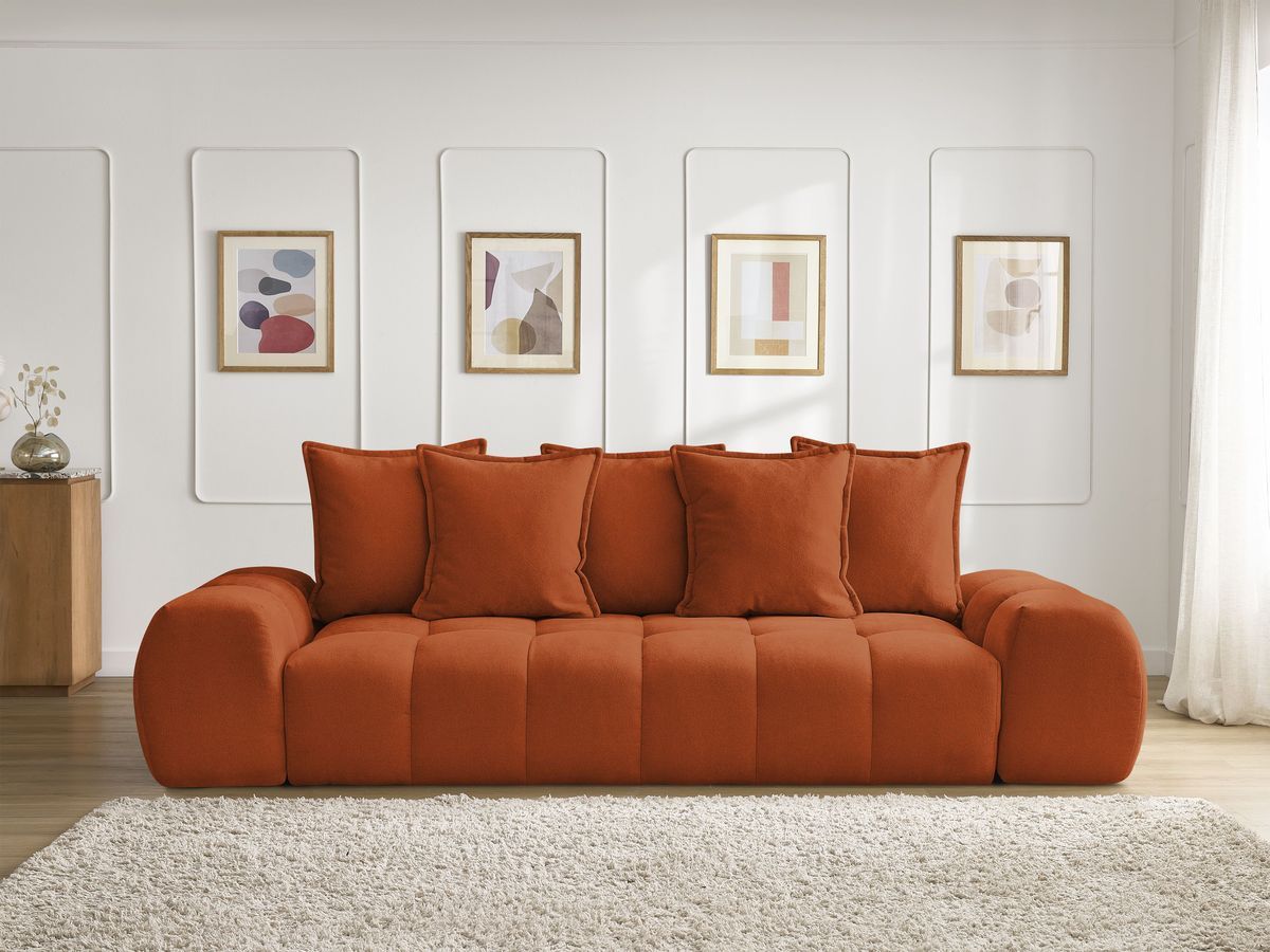 Canapé droit convertible coffre EVEREST tissu texturé orange BOBOCHIC 3 places - Vue supplémentaire 3