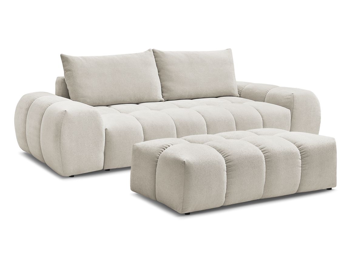 Canapé droit convertible coffre EVEREST tissu texturé avec pouf