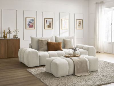 Canapé droit convertible coffre EVEREST tissu texturé avec pouf