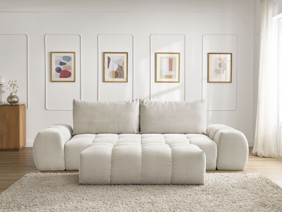 Canapé droit convertible coffre EVEREST texturé avec pouf beige — vue 5