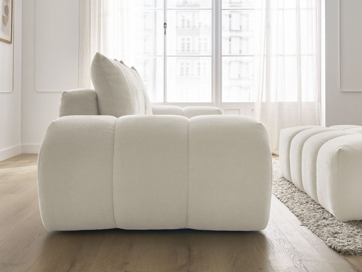 Canapé droit convertible coffre EVEREST tissu texturé avec pouf