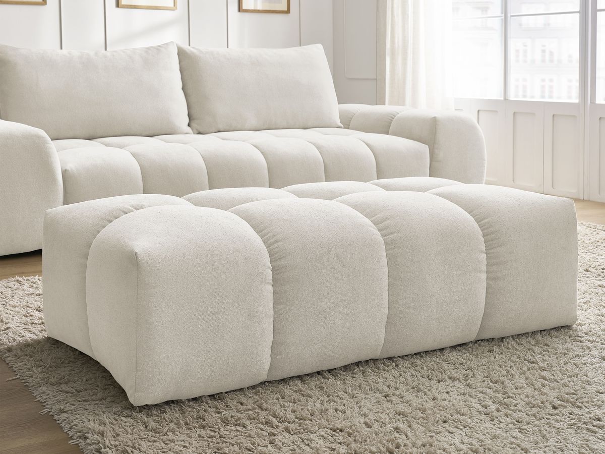 Canapé droit convertible coffre EVEREST tissu texturé avec pouf