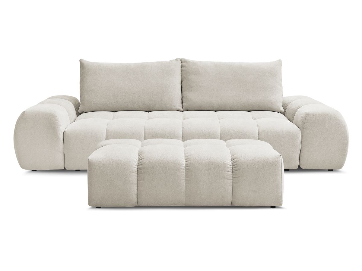 Canapé droit convertible coffre EVEREST tissu texturé avec pouf