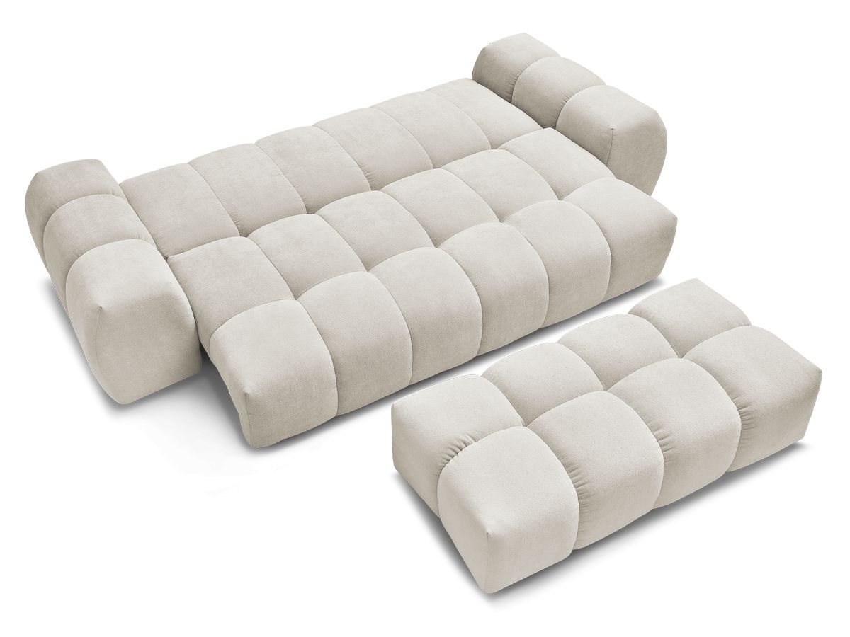 Canapé droit convertible coffre EVEREST tissu texturé avec pouf