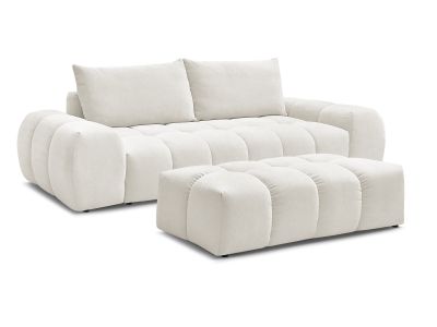 Canapé droit convertible coffre EVEREST tissu texturé avec pouf