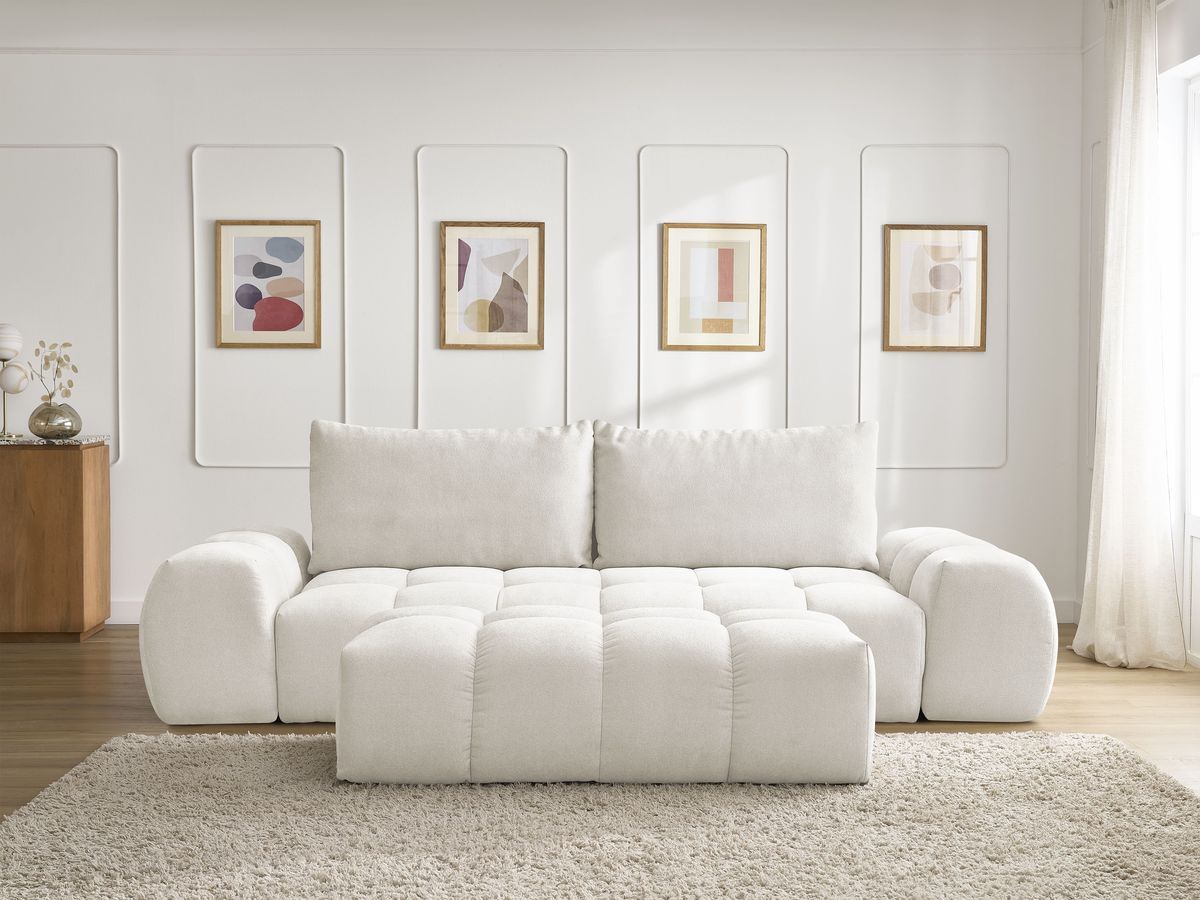 Canapé droit convertible coffre EVEREST texturé avec pouf blanc — vue 5