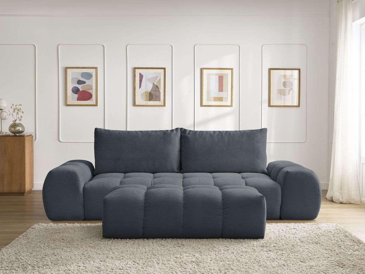 Canapé droit convertible coffre EVEREST texturé avec pouf bleu foncé — vue 5