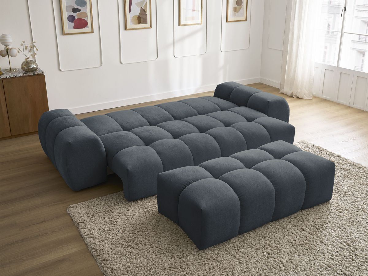 Canapé droit convertible coffre EVEREST tissu texturé avec pouf