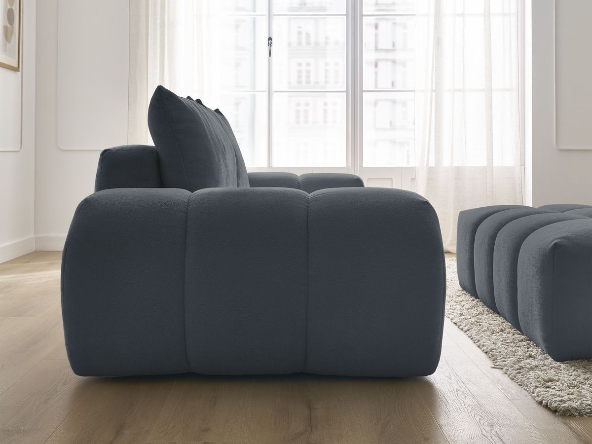 Canapé droit convertible coffre EVEREST tissu texturé avec pouf