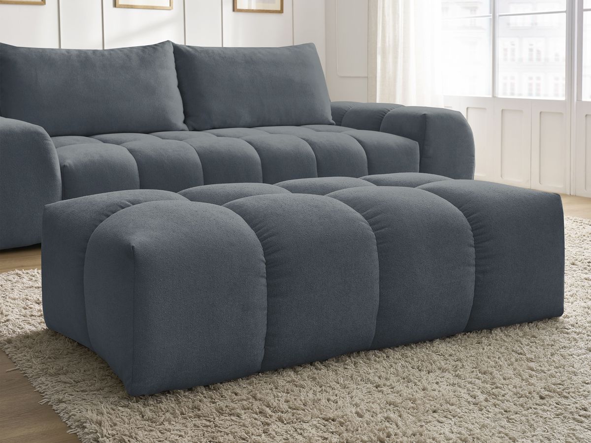 Canapé droit convertible coffre EVEREST tissu texturé avec pouf