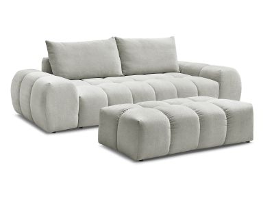 Canapé droit convertible coffre EVEREST tissu texturé avec pouf