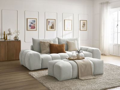 Canapé droit convertible coffre EVEREST tissu texturé avec pouf