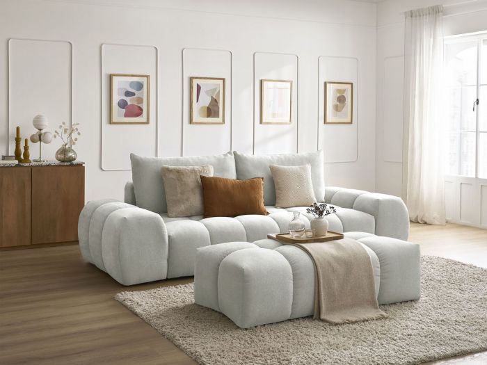 Canapé droit fixe convertible coffre EVEREST tissu texturé avec pouf