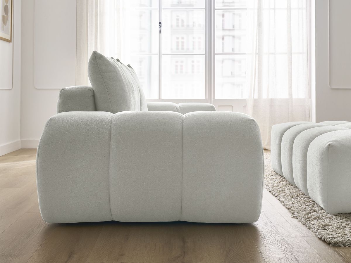 Canapé droit convertible coffre EVEREST tissu texturé avec pouf