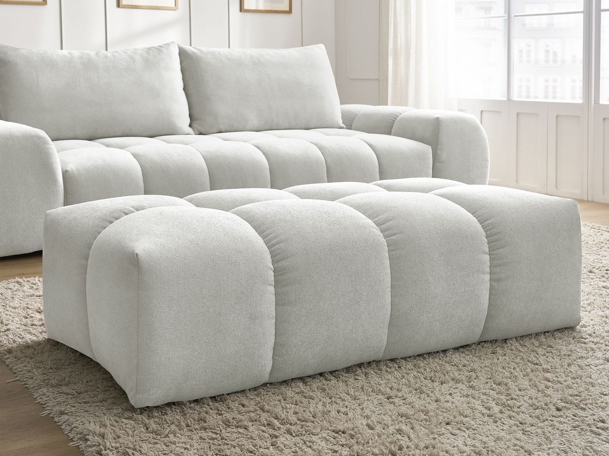 Canapé droit convertible coffre EVEREST tissu texturé avec pouf