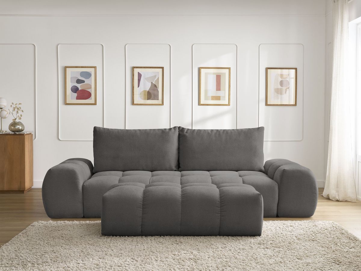 Canapé droit convertible coffre EVEREST texturé avec pouf gris foncé — vue 5