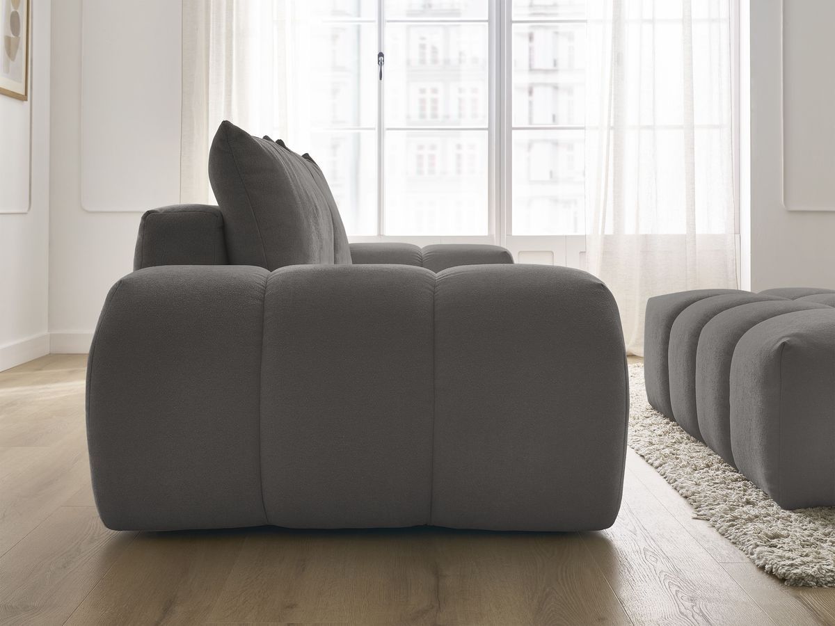 Canapé droit convertible coffre EVEREST tissu texturé avec pouf