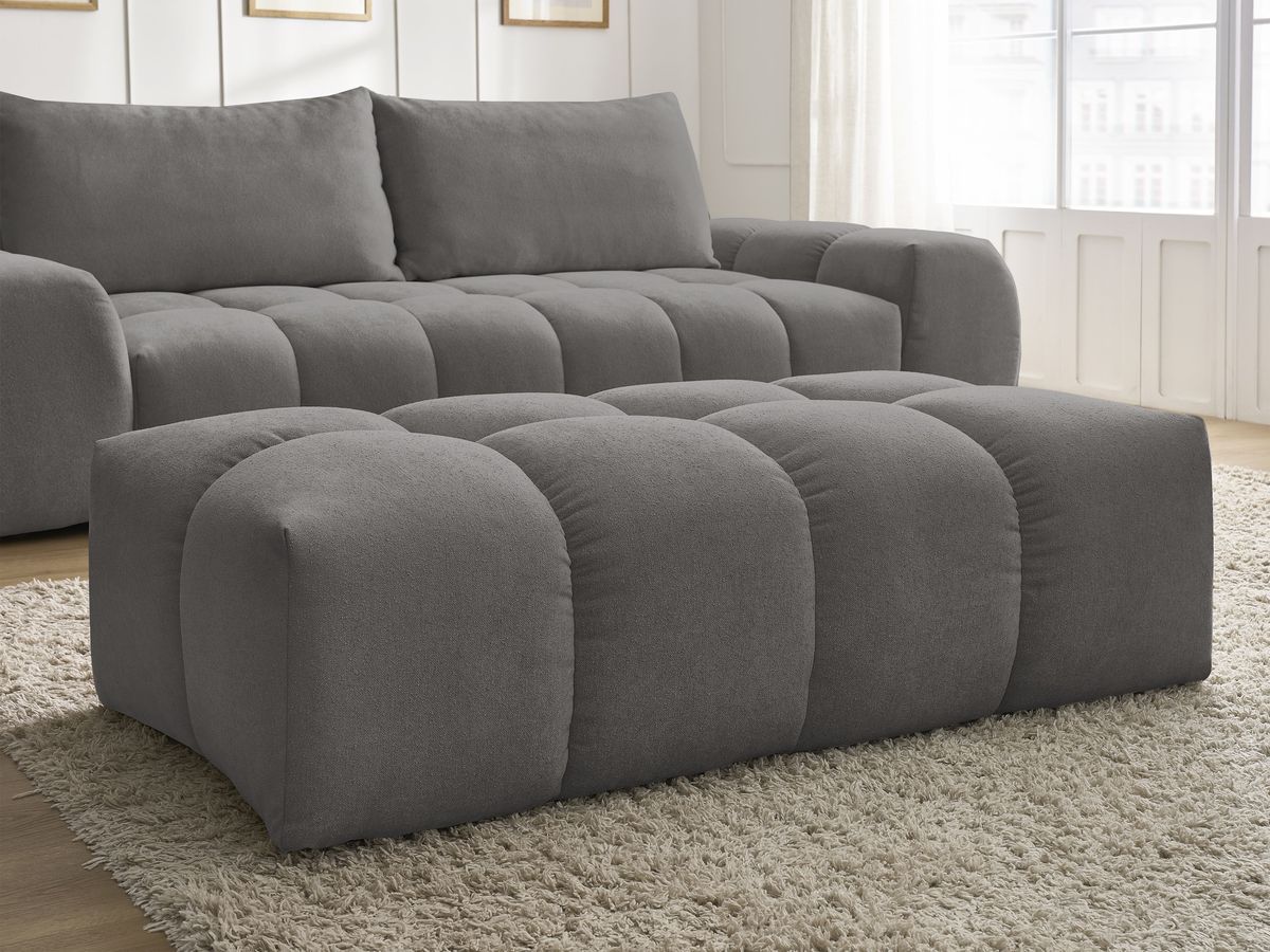 Canapé droit convertible coffre EVEREST tissu texturé avec pouf