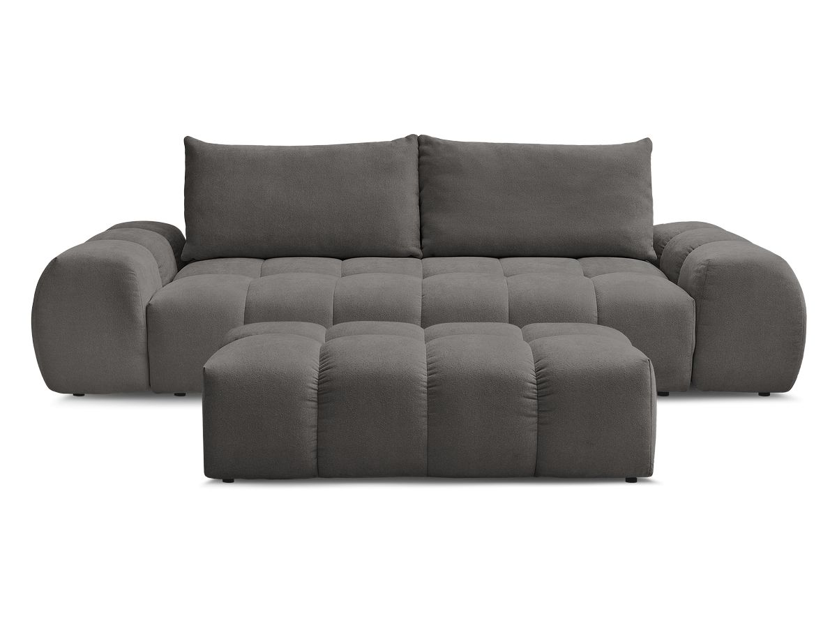 Canapé droit convertible coffre EVEREST tissu texturé avec pouf