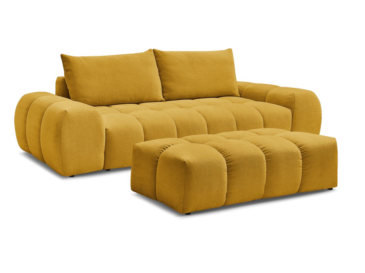 Canapé droit convertible coffre EVEREST tissu texturé avec pouf
